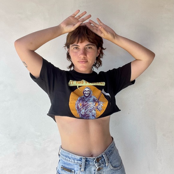 Grim Reaper “it has pockets!” Crop top T-shirt - Picture 3 of 4